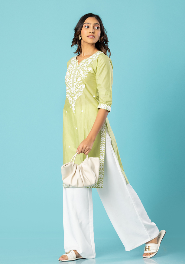 AFRA GREEN  EMBROIDERY KURTHA